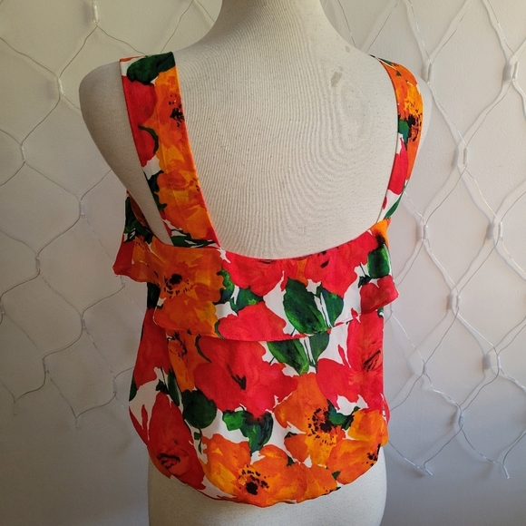 Zara Basic Floral Tank Blouse • Red & Orange • Vibrant • Bold • Size Small - Picture 5 of 7